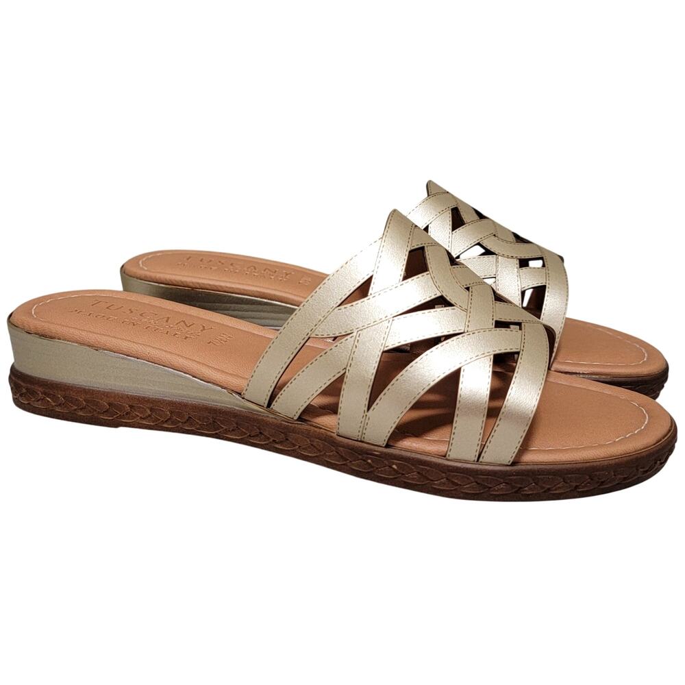 Easy Street Tuscany Women Edda Wedge Heel Slide Sandals Size US 7.5W Champagne